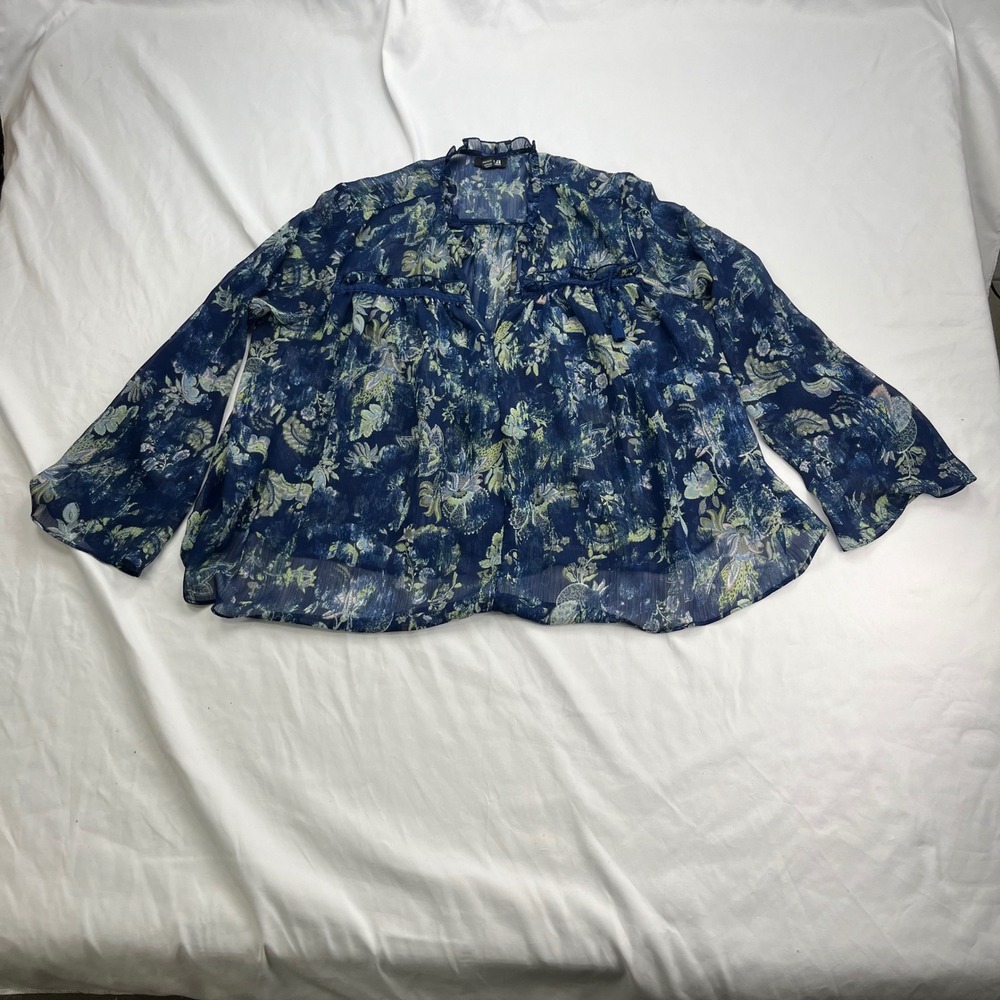 a.n.a Boho‎ Chiffon Sheer Floral Ruffle Tie Front Bell Sleeve Blouse